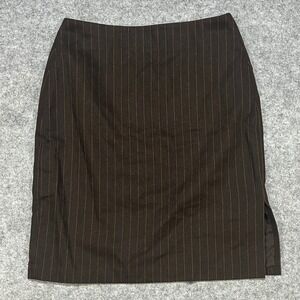 Vintage Willi Smith Collection Women's Brown Pinstripe Wool‎ Blend Midi Skirt